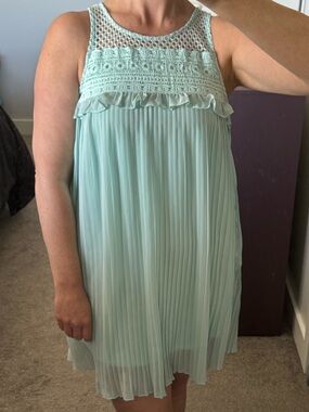 She + Sky Pleated Lace Yoke Dress